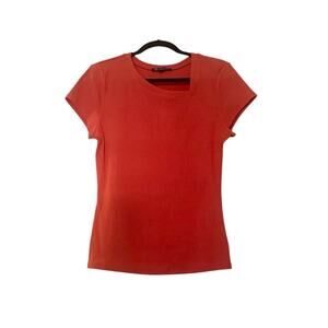 INC International Concepts Asymmetrical Neckline Orange Ribbed Tee Size Large
